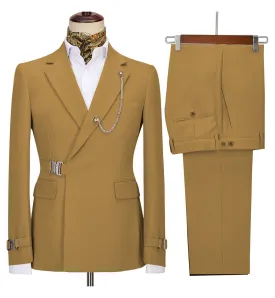 2 Piece Men's Suit with Metal Clasp Slim Fit Suit Stylish Tuxedo Suit Set (Blazer Pants)