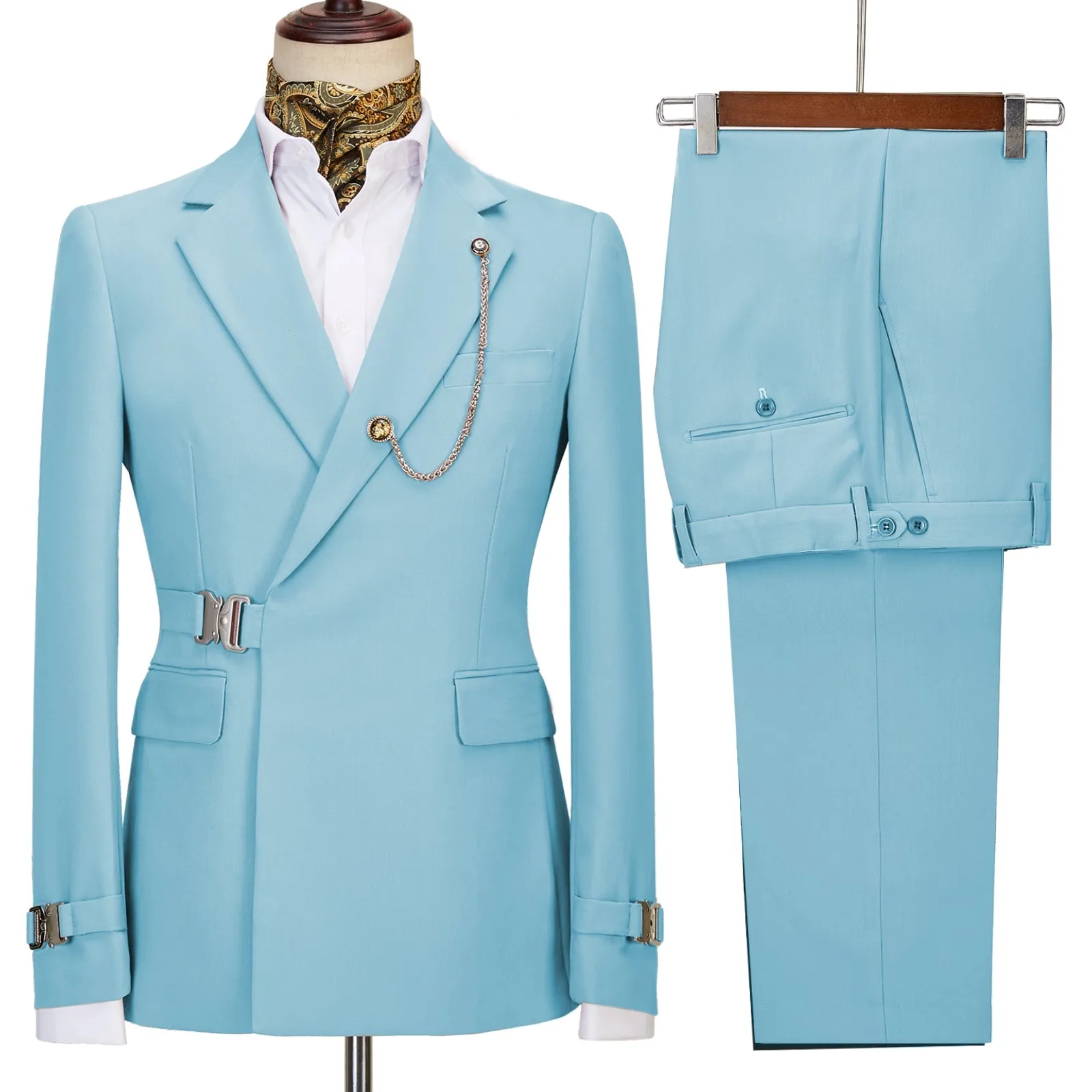 2 Piece Men's Suit with Metal Clasp Slim Fit Suit Stylish Tuxedo Suit Set (Blazer Pants)