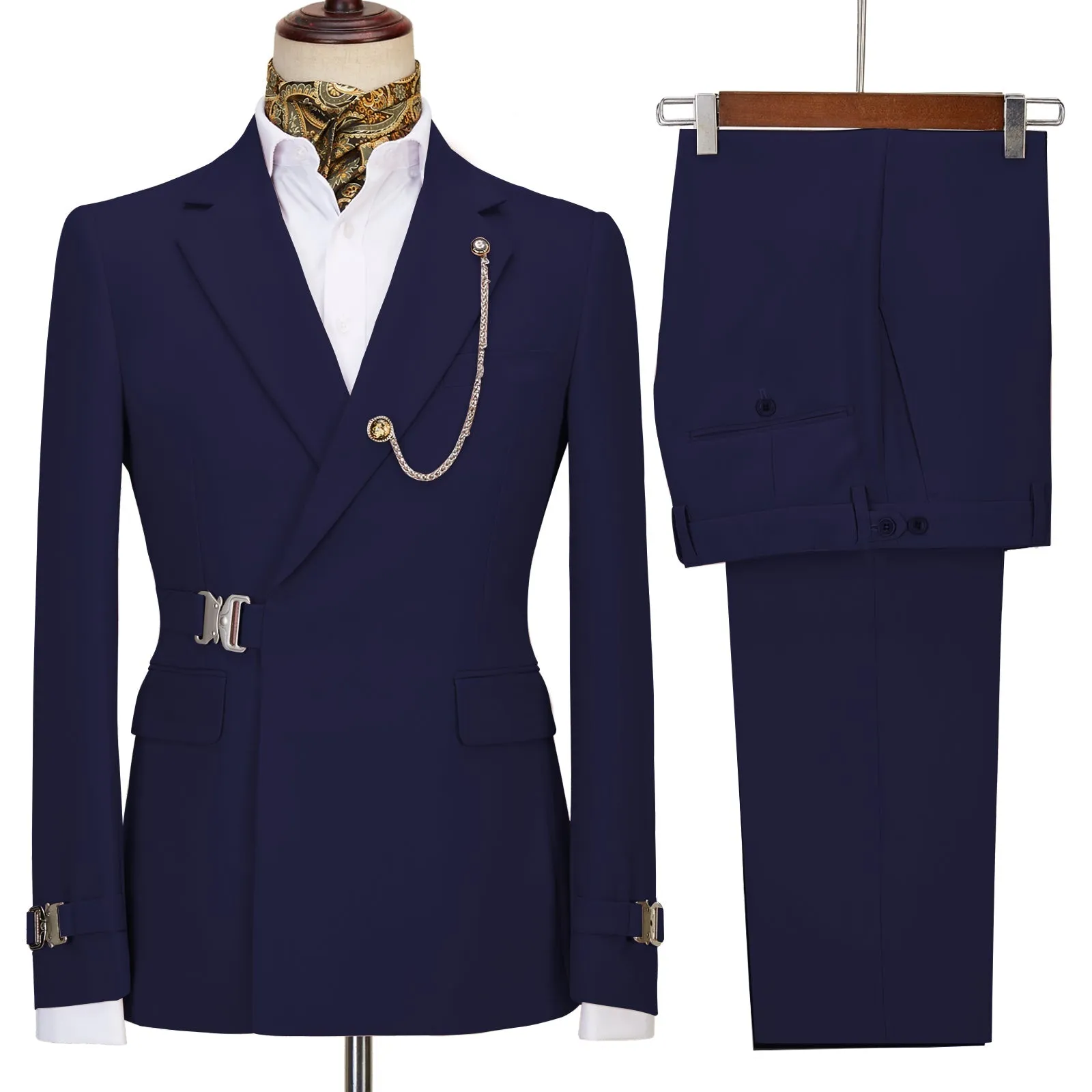 2 Piece Men's Suit with Metal Clasp Slim Fit Suit Stylish Tuxedo Suit Set (Blazer Pants)