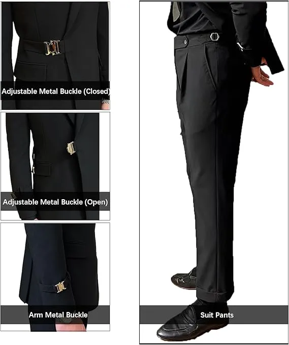2 Piece Men's Suit with Metal Clasp Slim Fit Suit Stylish Tuxedo Suit Set (Blazer Pants)