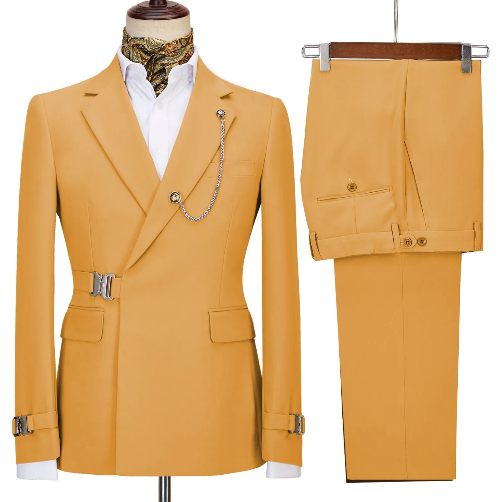 2 Piece Men's Suit with Metal Clasp Slim Fit Suit Stylish Tuxedo Suit Set (Blazer Pants)