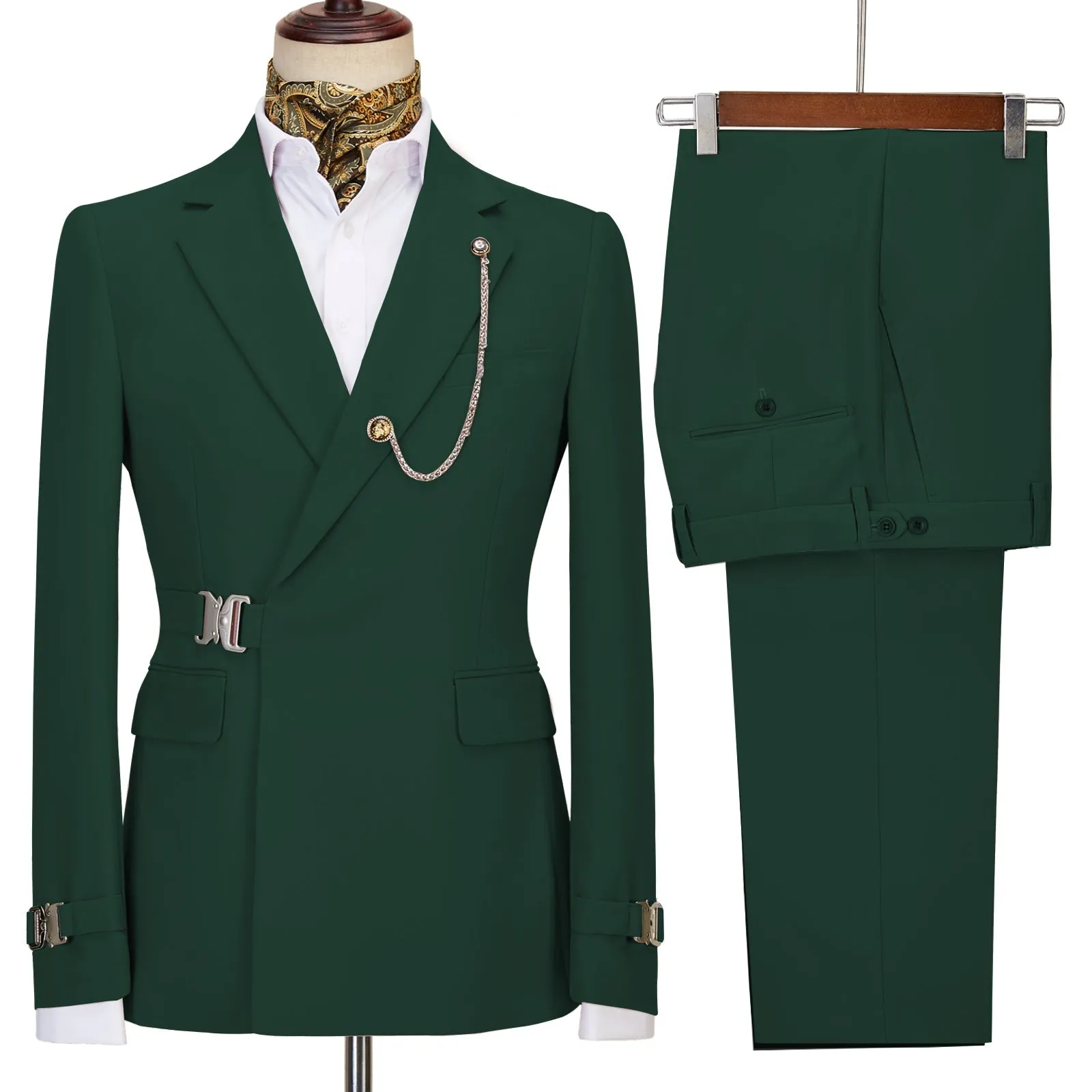 2 Piece Men's Suit with Metal Clasp Slim Fit Suit Stylish Tuxedo Suit Set (Blazer Pants)