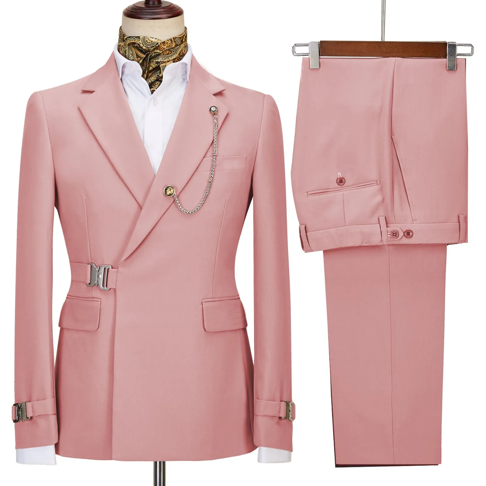 2 Piece Men's Suit with Metal Clasp Slim Fit Suit Stylish Tuxedo Suit Set (Blazer Pants)