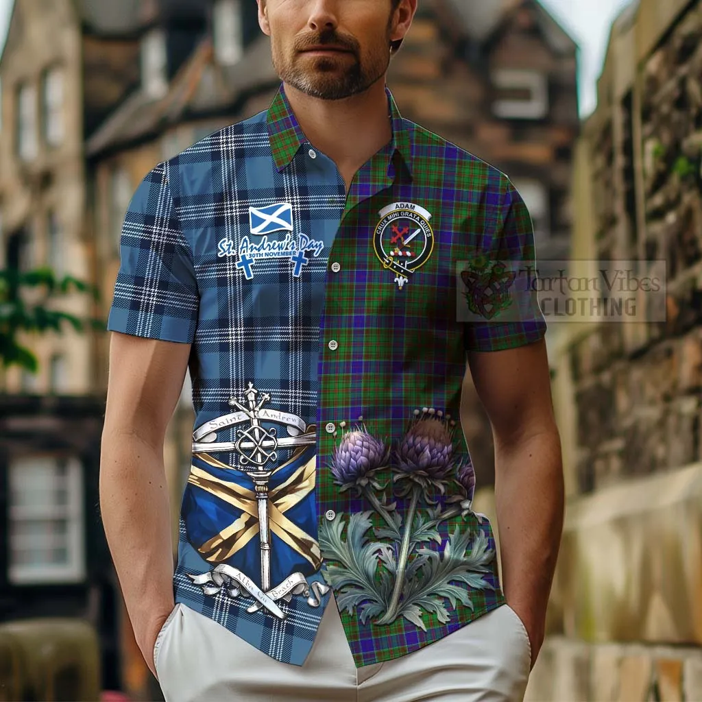 Adam Tartan Short Sleeve Button Shirt Happy St. Andrew's Day Half Tartan Style