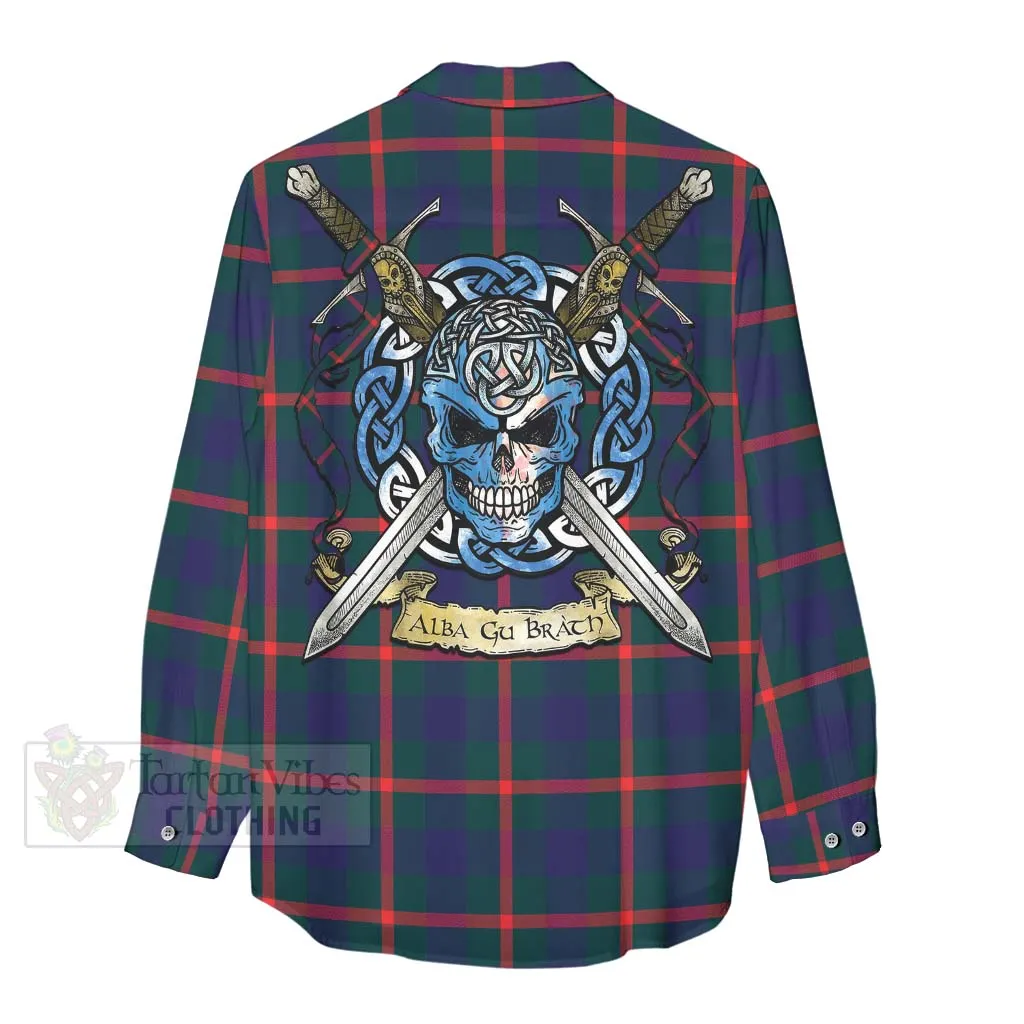 Agnew Tartan Women's Casual Shirt with Family Crest Celtic Skull Style