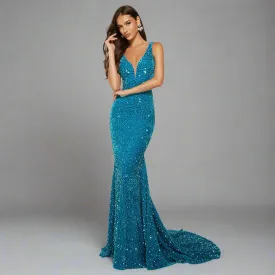 Alyce Paris ocean blue plush sequin dress, size 12, NEW WITH TAGS!