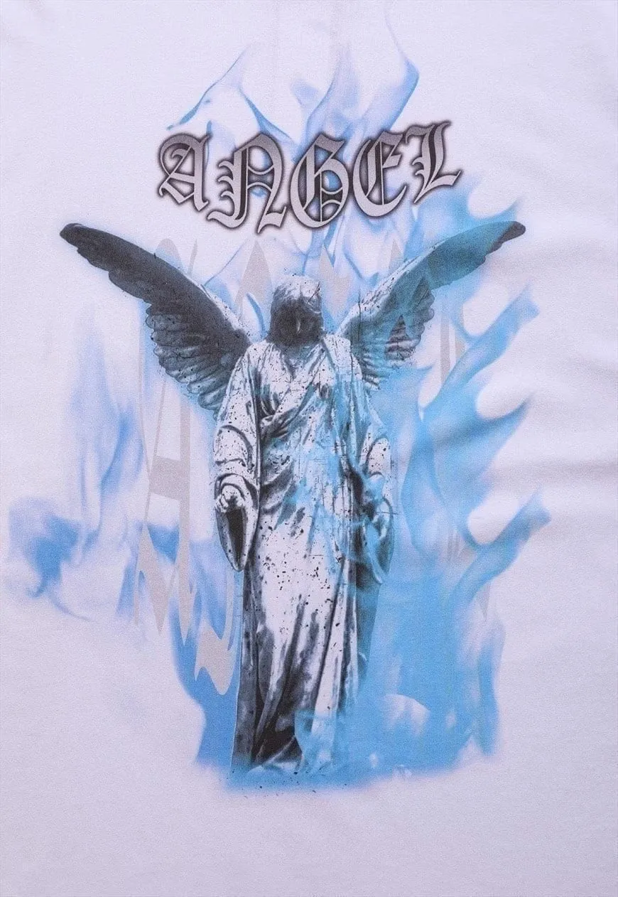 Angel print t-shirt retro flame top Gothic tee in black