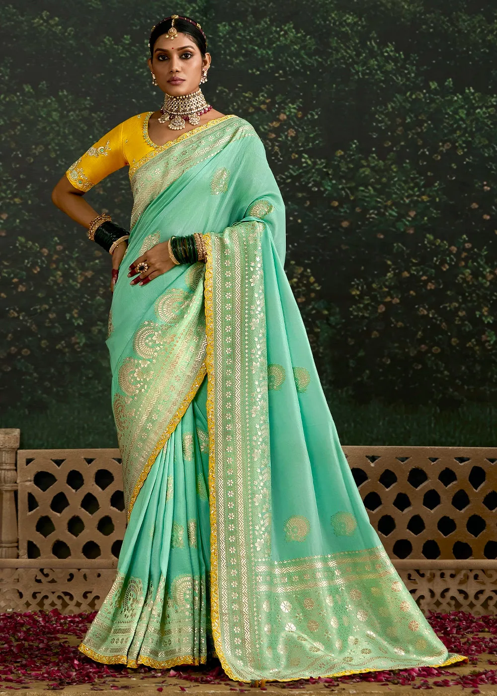 Aquamarine Blue Zari Woven Dola Silk Saree with Embroidery Detailing