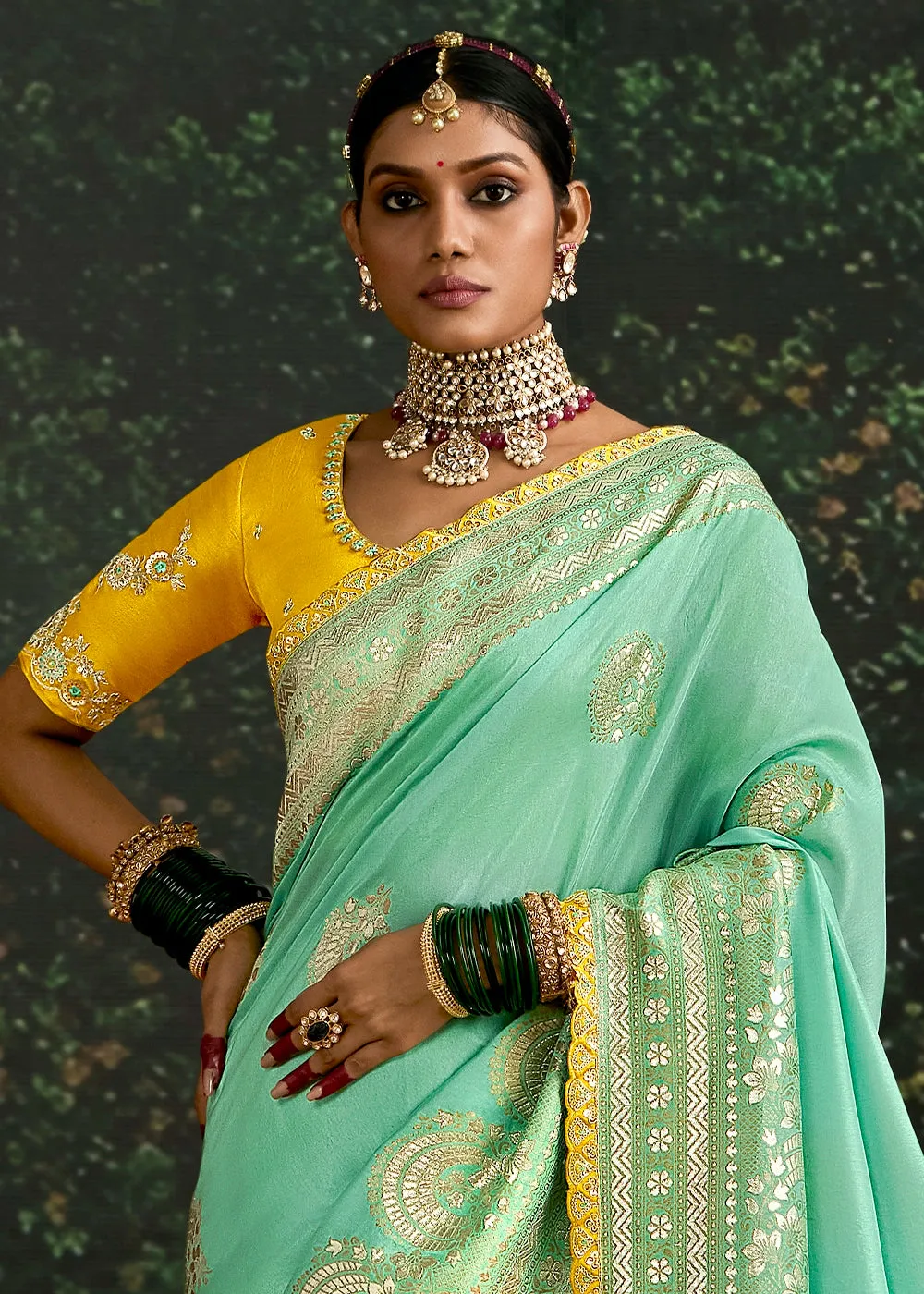 Aquamarine Blue Zari Woven Dola Silk Saree with Embroidery Detailing