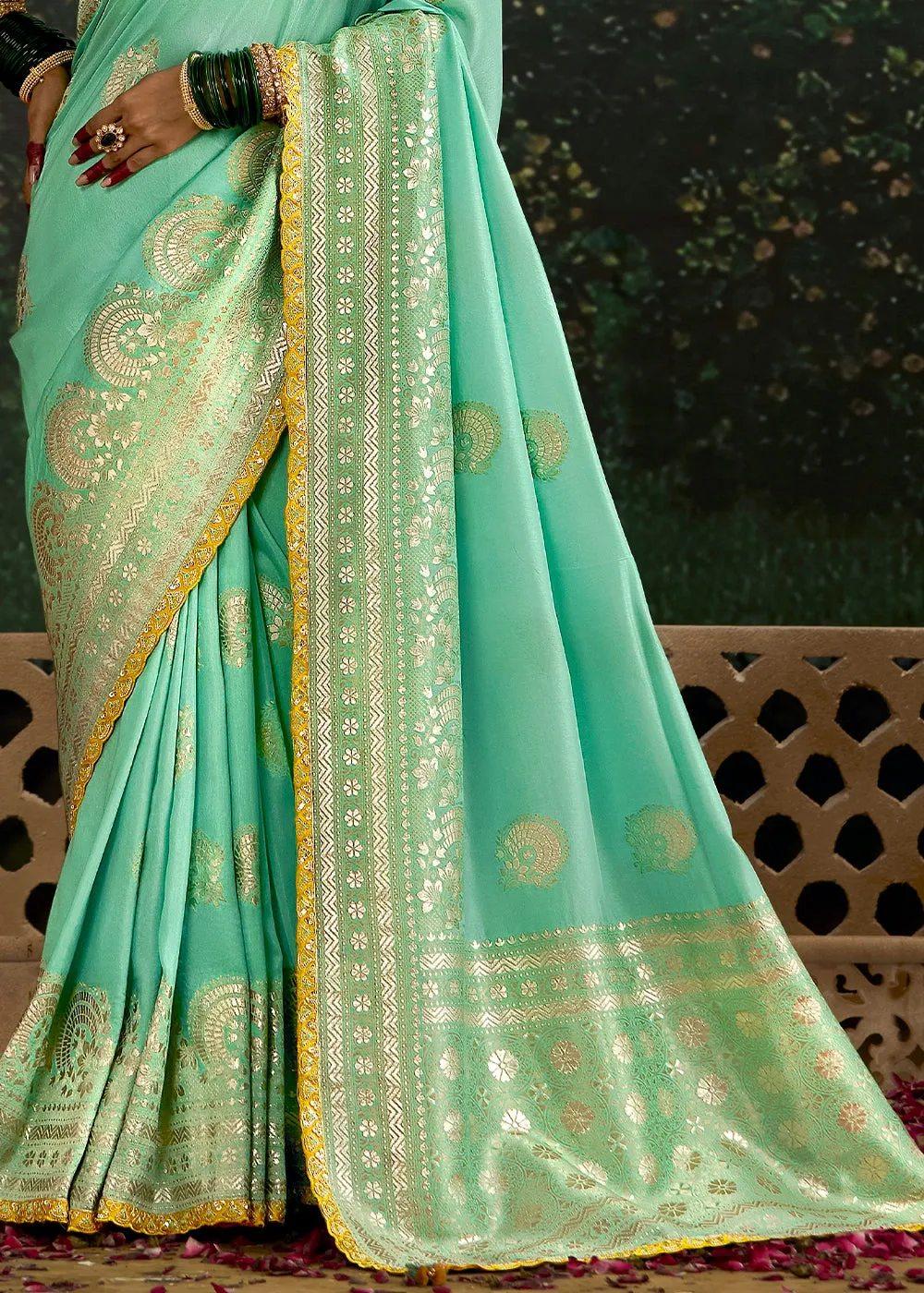 Aquamarine Blue Zari Woven Dola Silk Saree with Embroidery Detailing