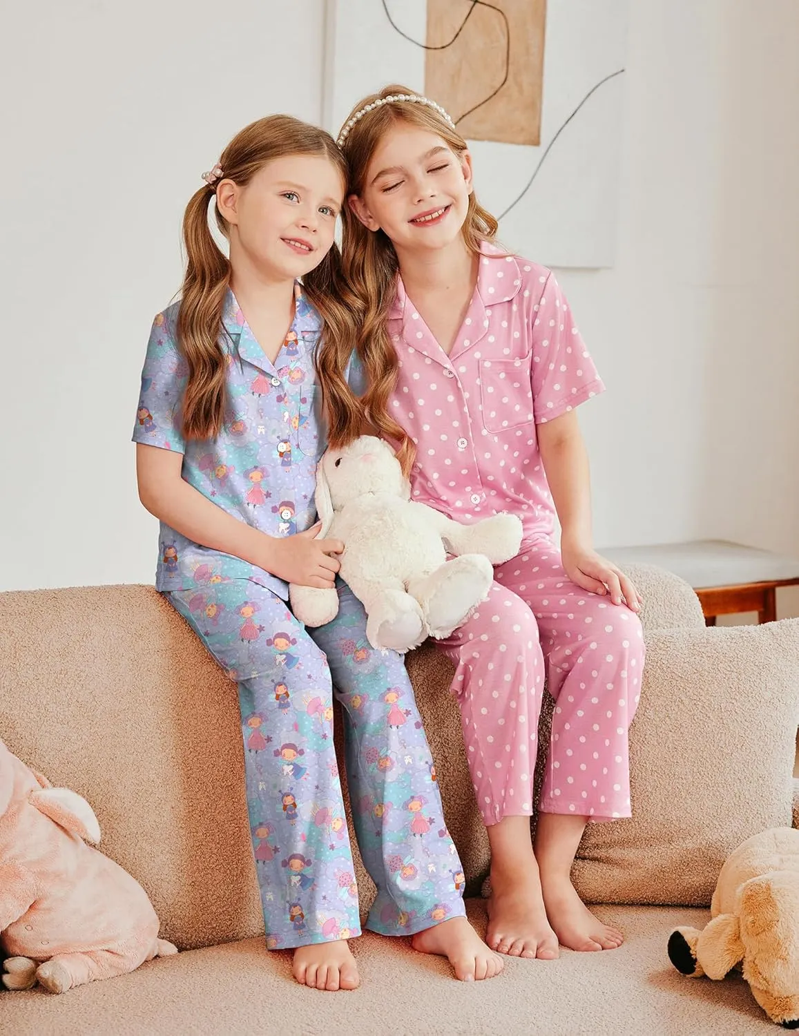 Arshiner Pajamas for Girls Short Sleeve Long Pants Outfit 2 Piece  Pjs Sets