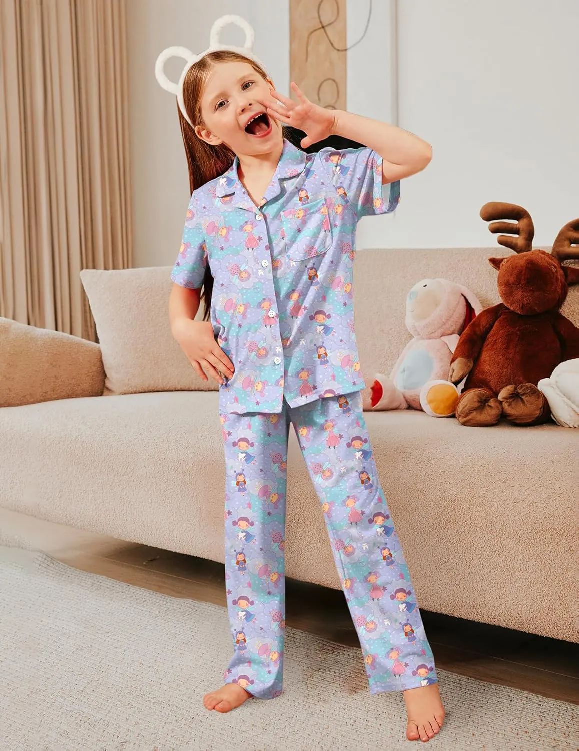 Arshiner Pajamas for Girls Short Sleeve Long Pants Outfit 2 Piece  Pjs Sets