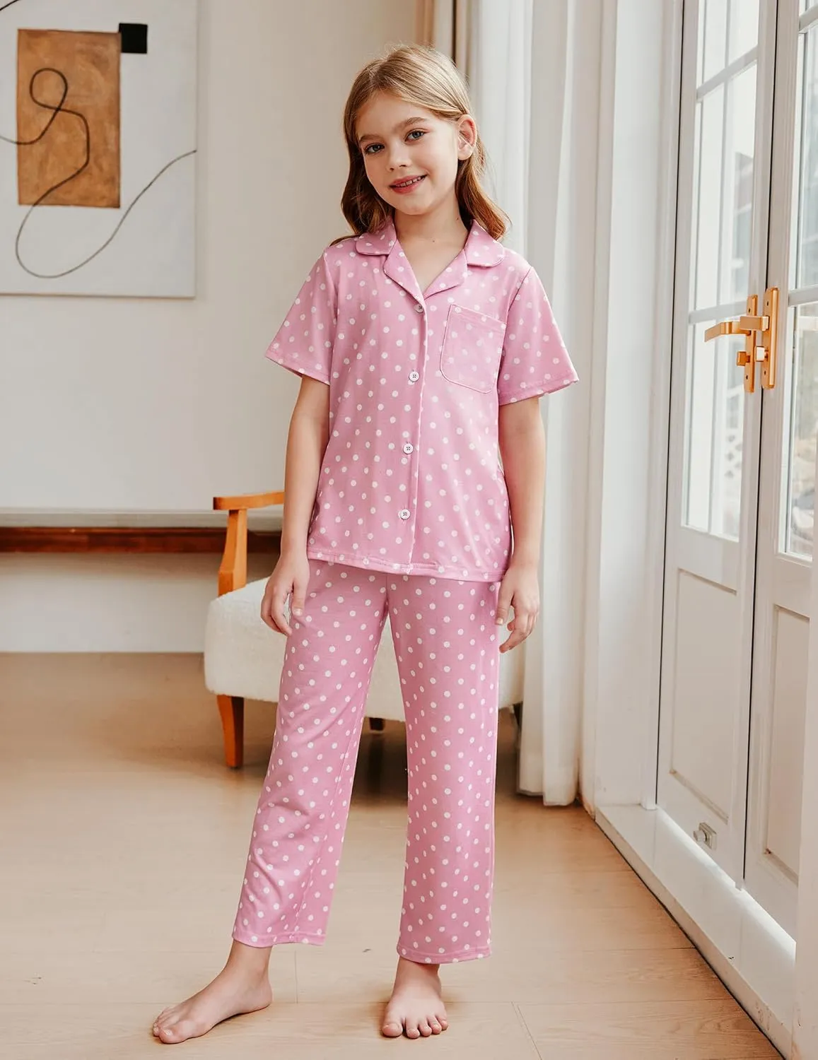 Arshiner Pajamas for Girls Short Sleeve Long Pants Outfit 2 Piece  Pjs Sets