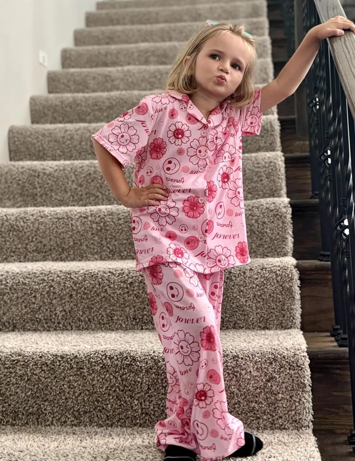 Arshiner Pajamas for Girls Short Sleeve Long Pants Outfit 2 Piece  Pjs Sets