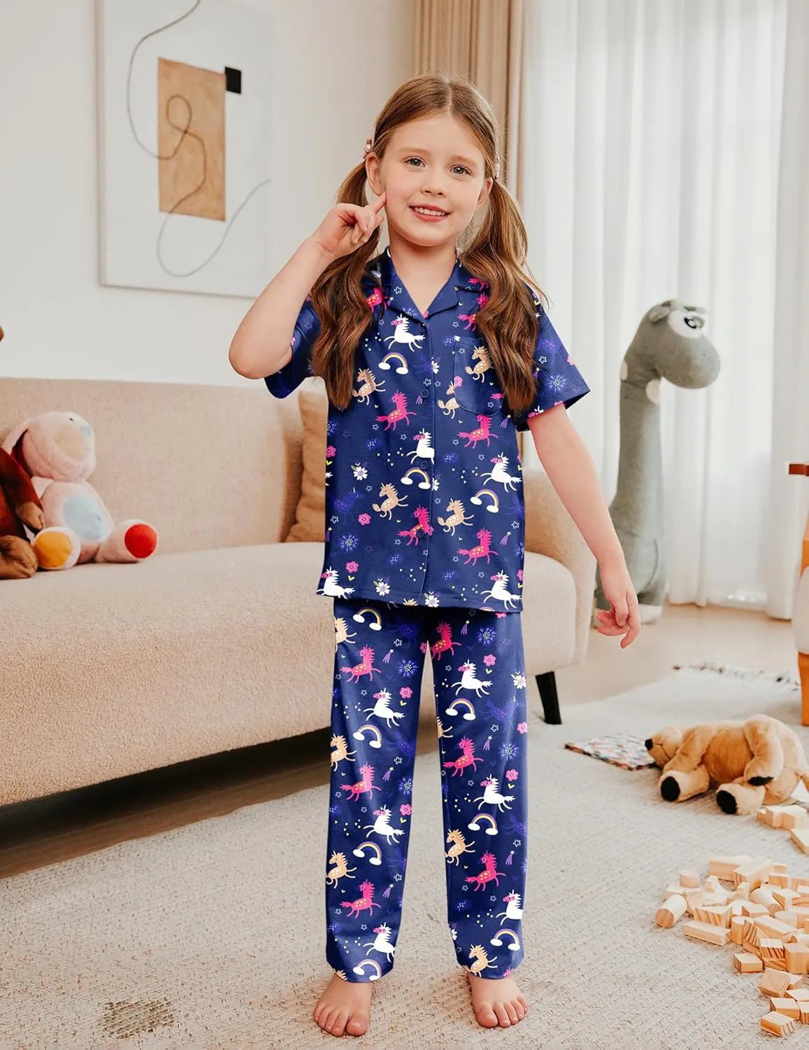 Arshiner Pajamas for Girls Short Sleeve Long Pants Outfit 2 Piece  Pjs Sets
