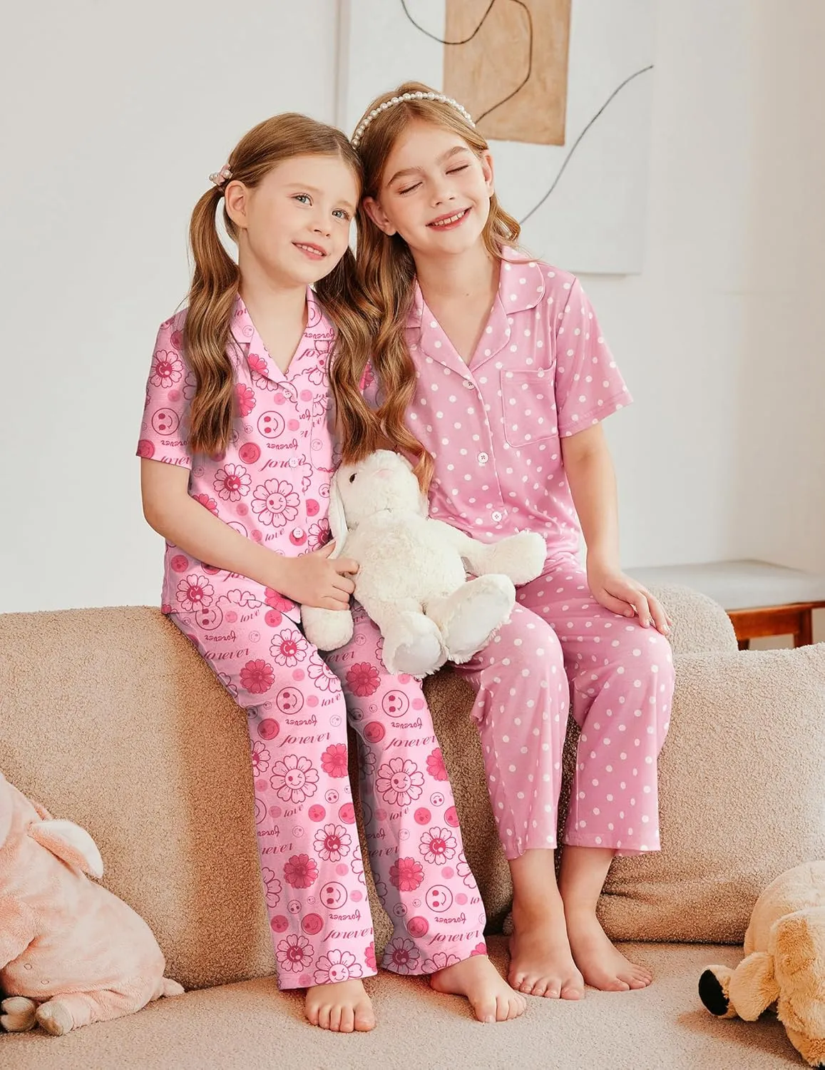 Arshiner Pajamas for Girls Short Sleeve Long Pants Outfit 2 Piece  Pjs Sets