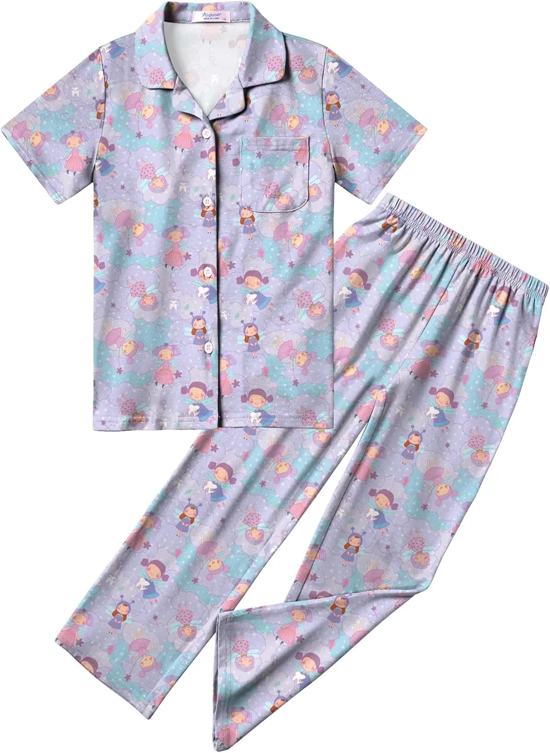 Arshiner Pajamas for Girls Short Sleeve Long Pants Outfit 2 Piece  Pjs Sets