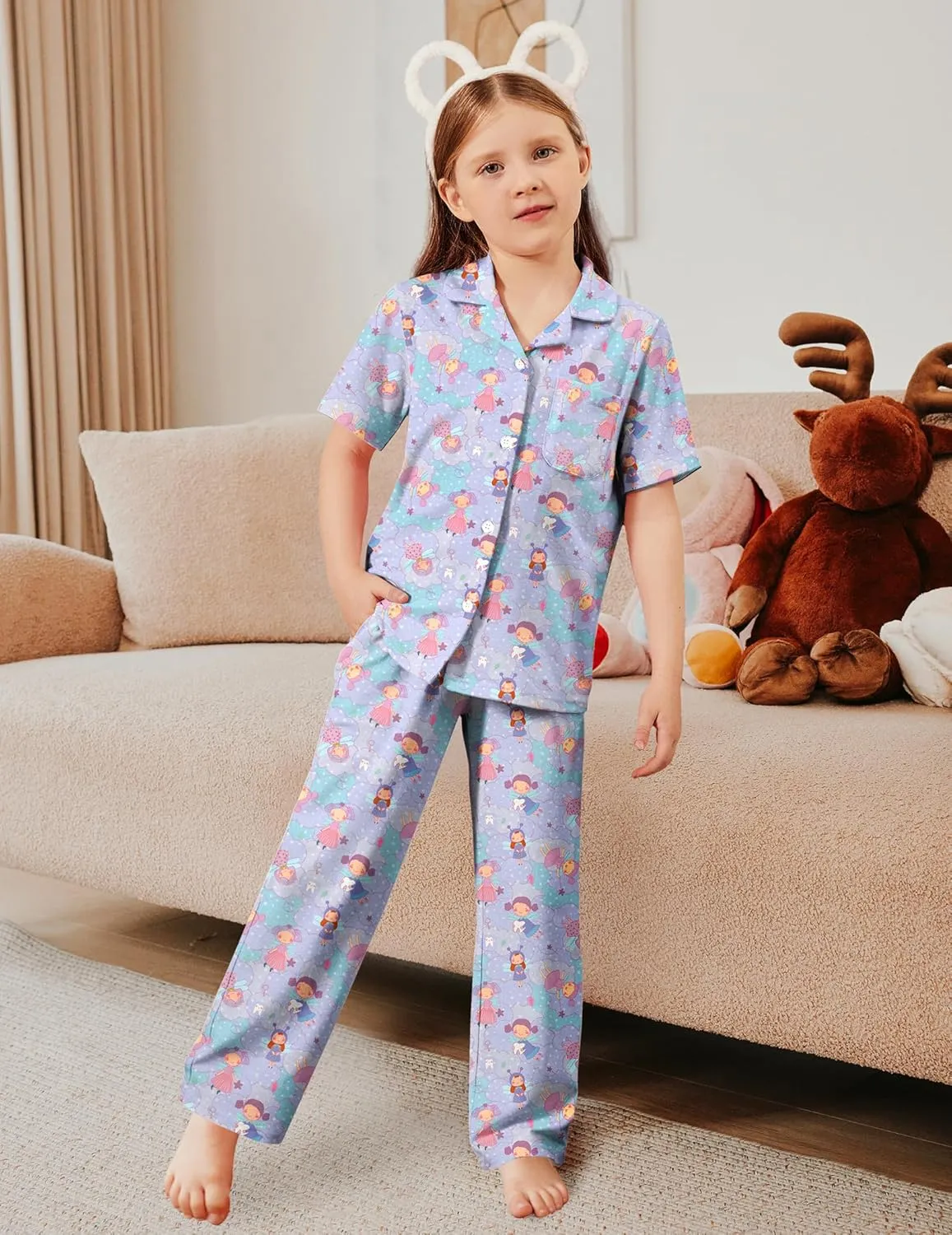 Arshiner Pajamas for Girls Short Sleeve Long Pants Outfit 2 Piece  Pjs Sets