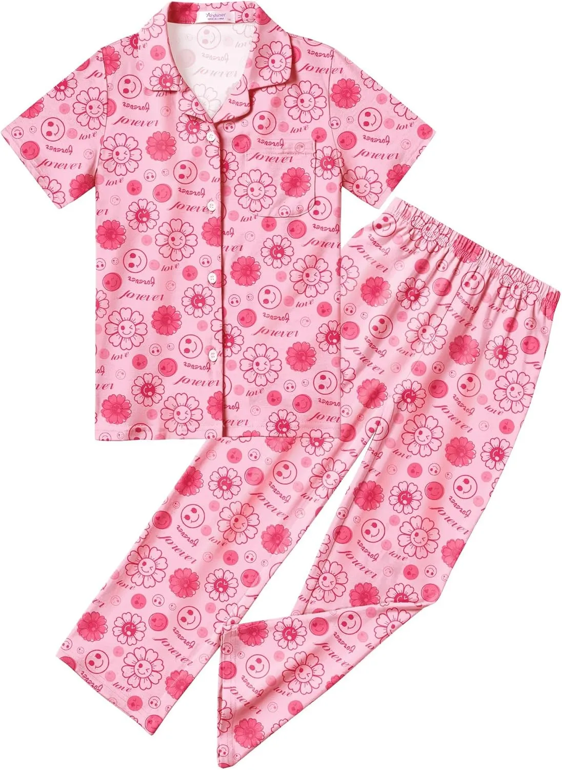 Arshiner Pajamas for Girls Short Sleeve Long Pants Outfit 2 Piece  Pjs Sets