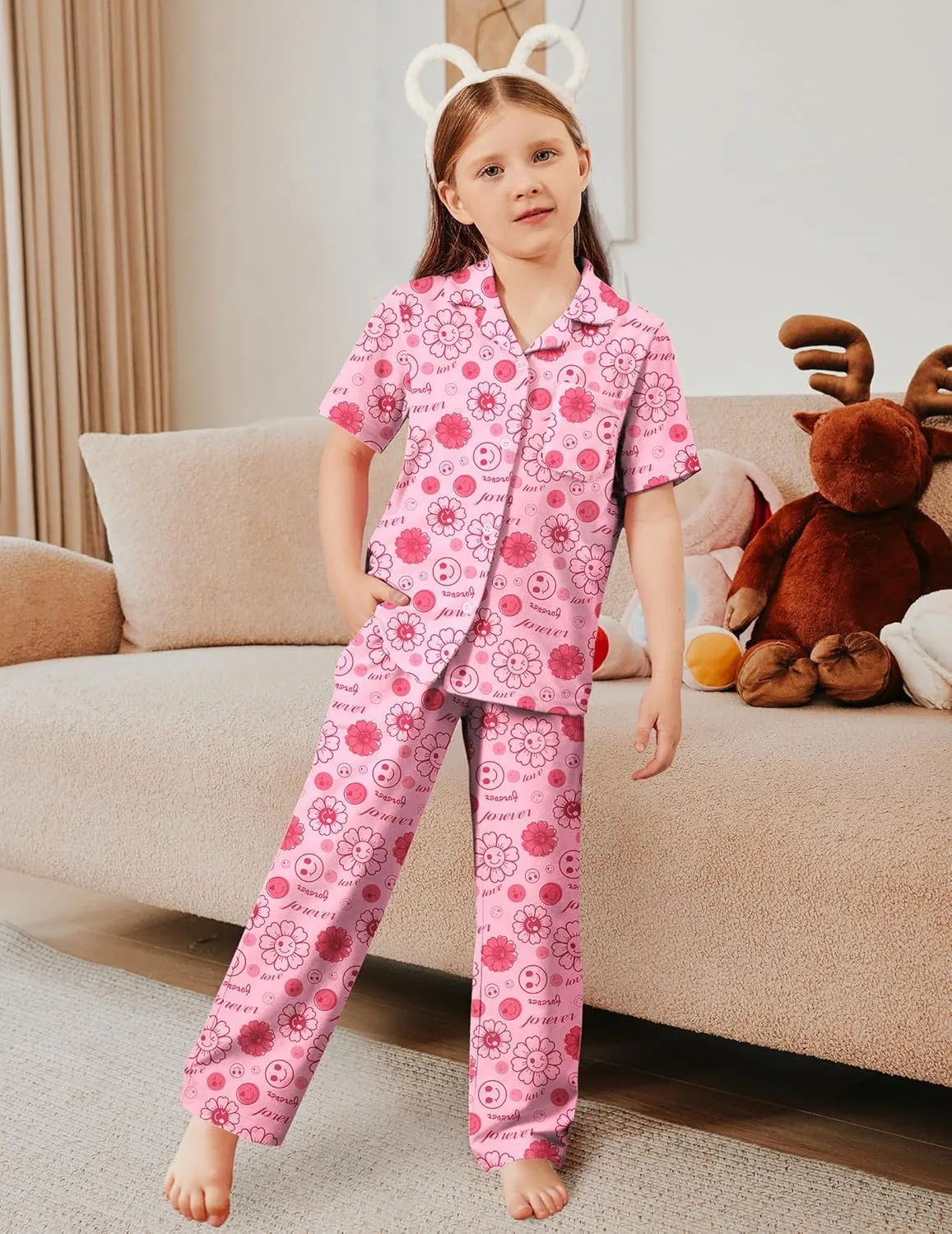 Arshiner Pajamas for Girls Short Sleeve Long Pants Outfit 2 Piece  Pjs Sets