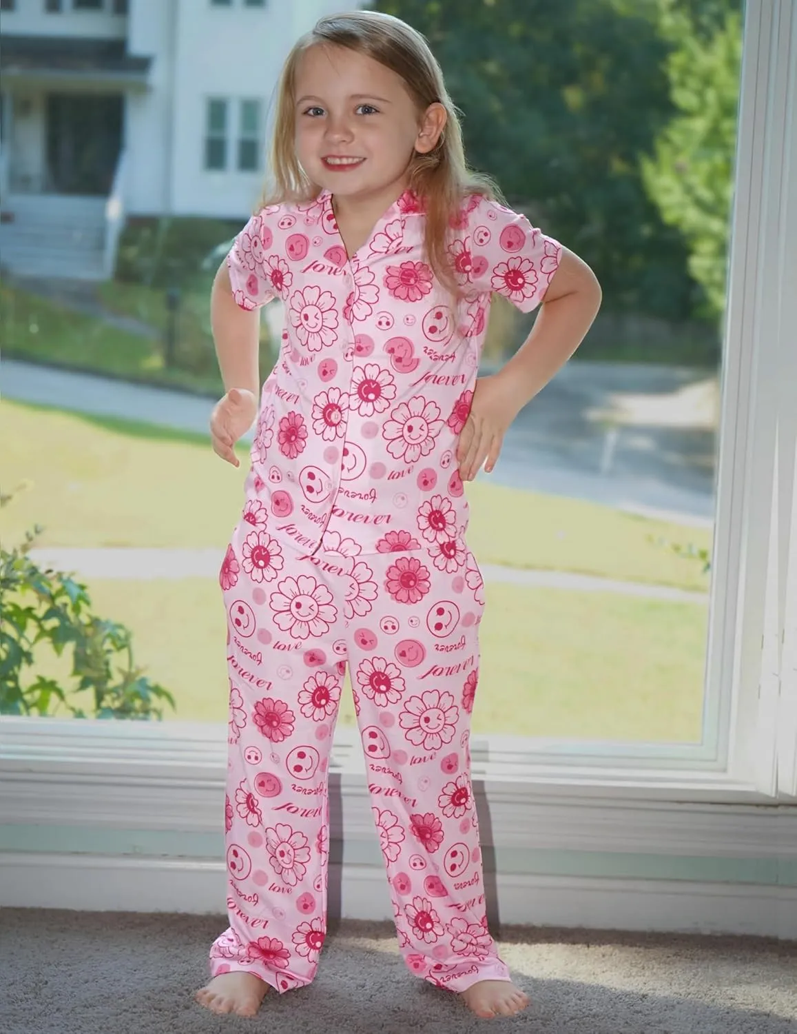 Arshiner Pajamas for Girls Short Sleeve Long Pants Outfit 2 Piece  Pjs Sets