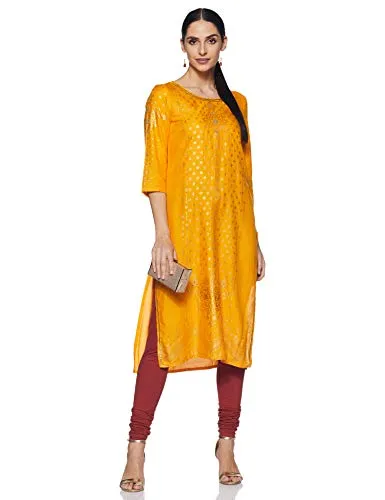 Aurelia Women's Loose Fit Cotton Churidar (19FEA60024-600408_Red_Small_Red_S)