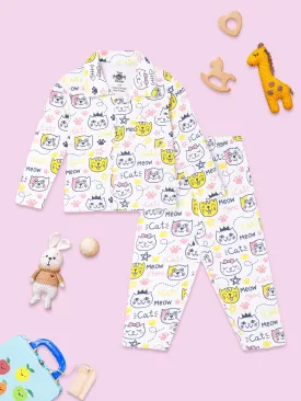 Baby and Kids Pajama Nightsuit Set - Meow Meow