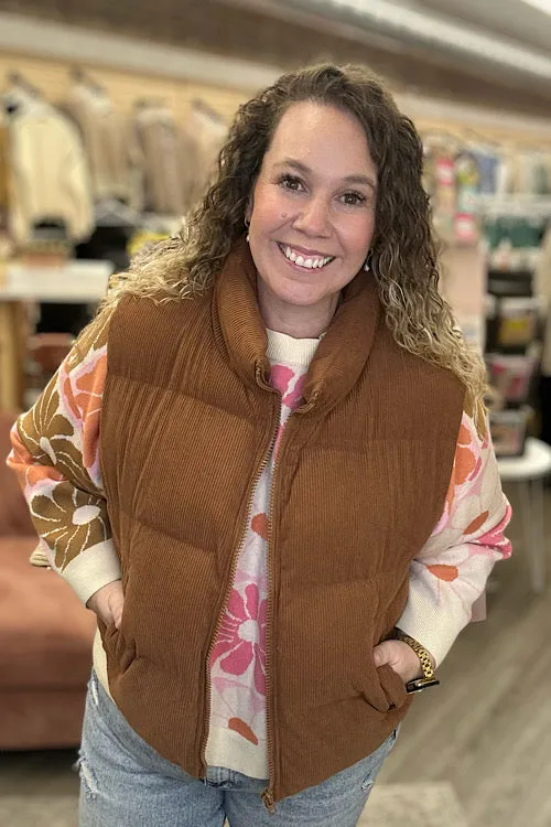Bexley - Corduroy Puffer Vest - Brown