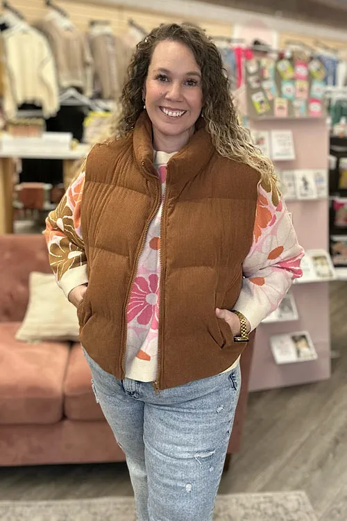 Bexley - Corduroy Puffer Vest - Brown