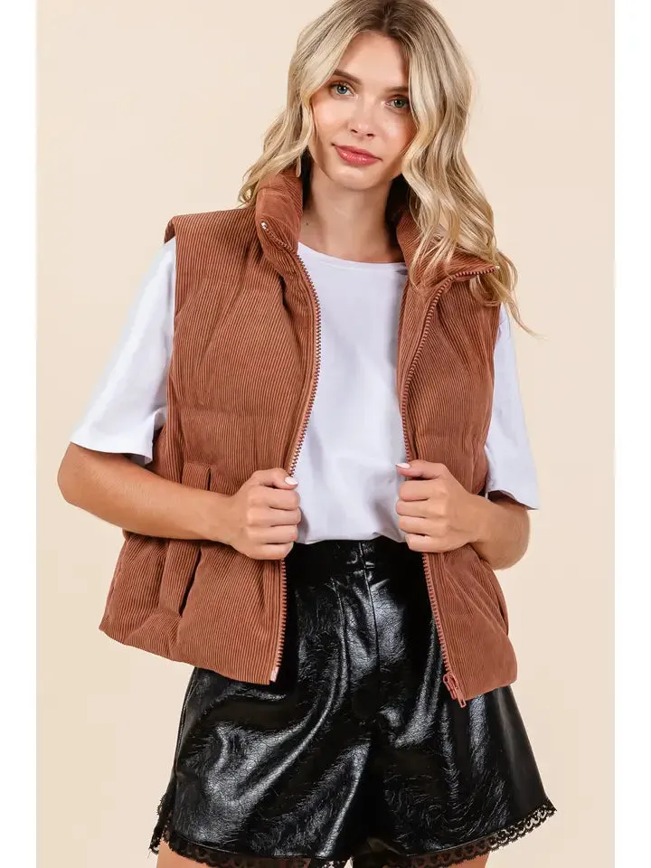Bexley - Corduroy Puffer Vest - Brown