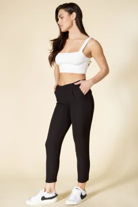 Black 3/4 Solid Pants W Pockets
