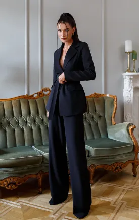 Black Belted Wide-Leg Suit 2-Piece