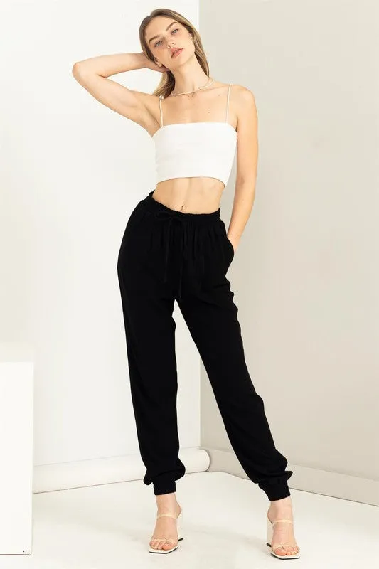 Black Chic Status Linen Drawstring Jogger