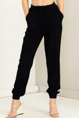 Black Chic Status Linen Drawstring Jogger