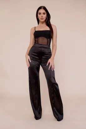Black Pants The Desires Satin Stretch High Waisted Pants