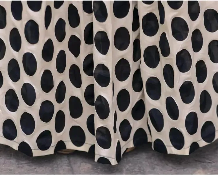 Black Polka Dot A-Line Cotton Skirt with Elastic Waist