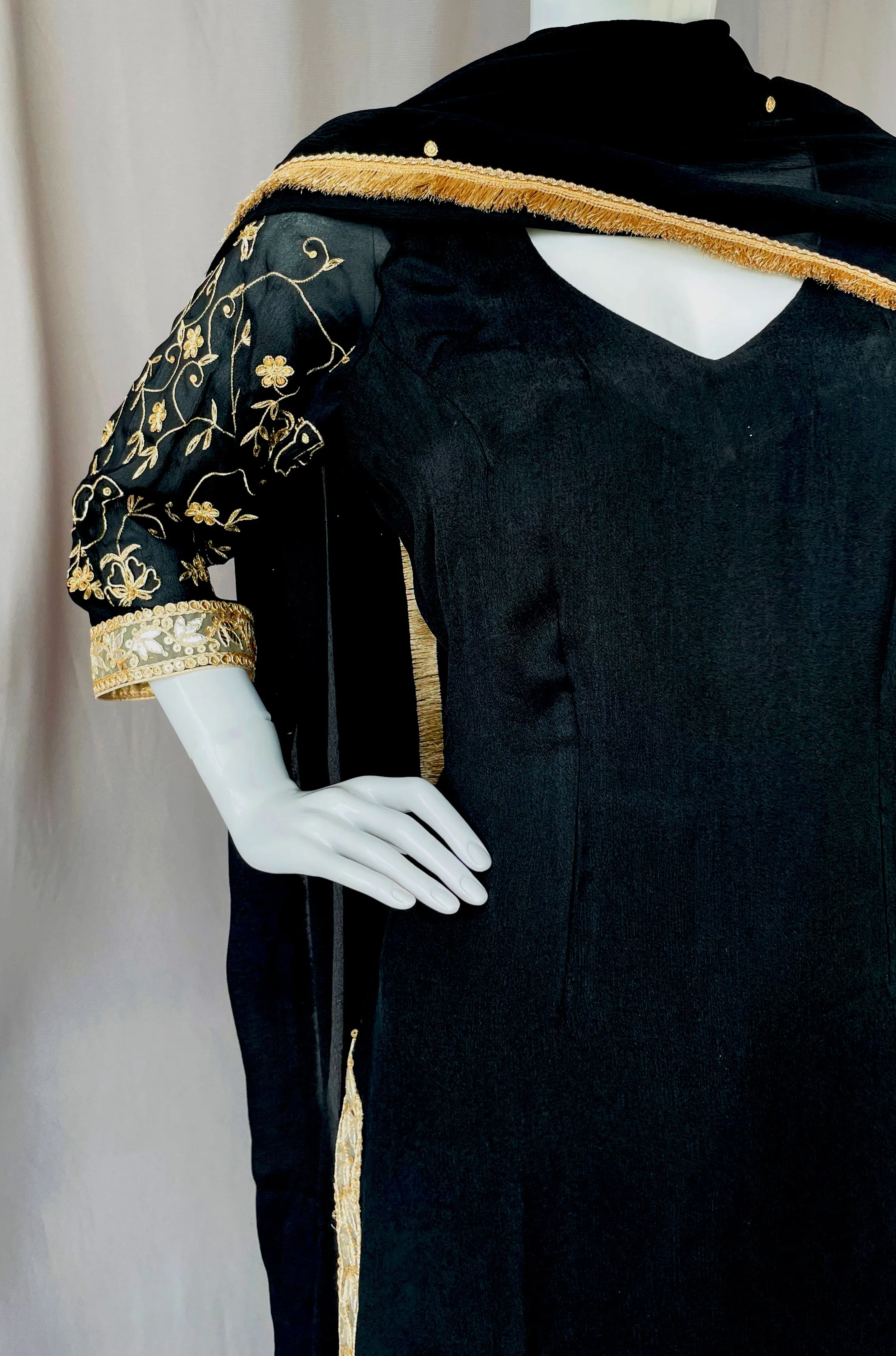 Black Pure Chinon with Golden Embroidery Garara or Sharara Suit with Dupatta, Ethnic Kids wear 15AL23SU60