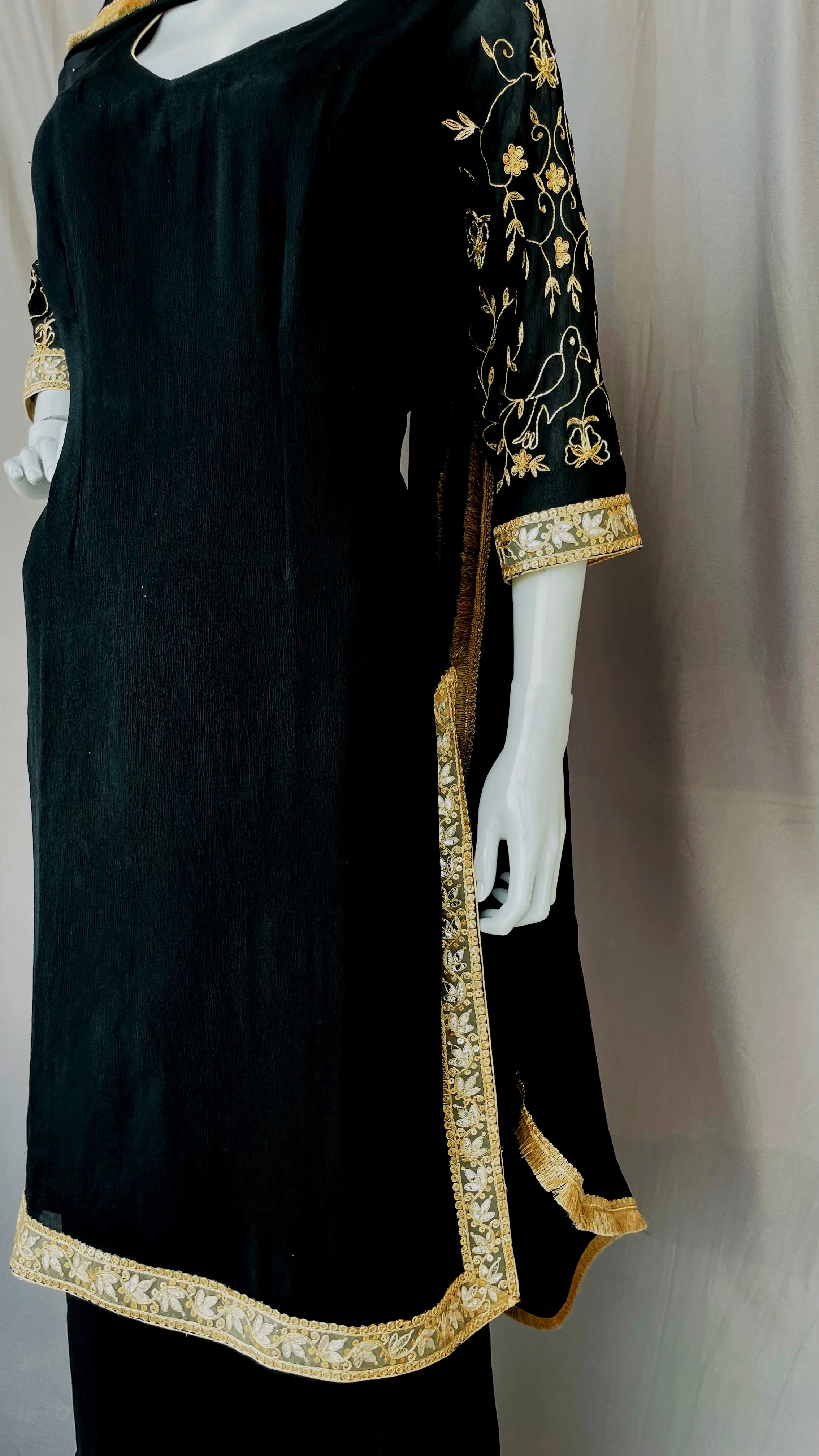 Black Pure Chinon with Golden Embroidery Garara or Sharara Suit with Dupatta, Ethnic Kids wear 15AL23SU60