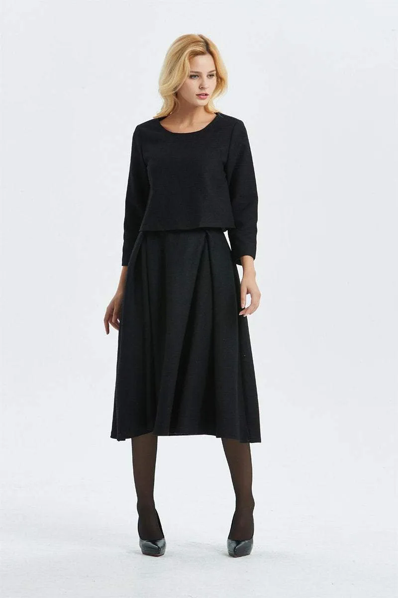 Black wool skirt, maxi skirt, winter custom skirt, midi skirt, woman skirt, womens skirt, warm winter skirt, warm skirt, pleated skirt C1336