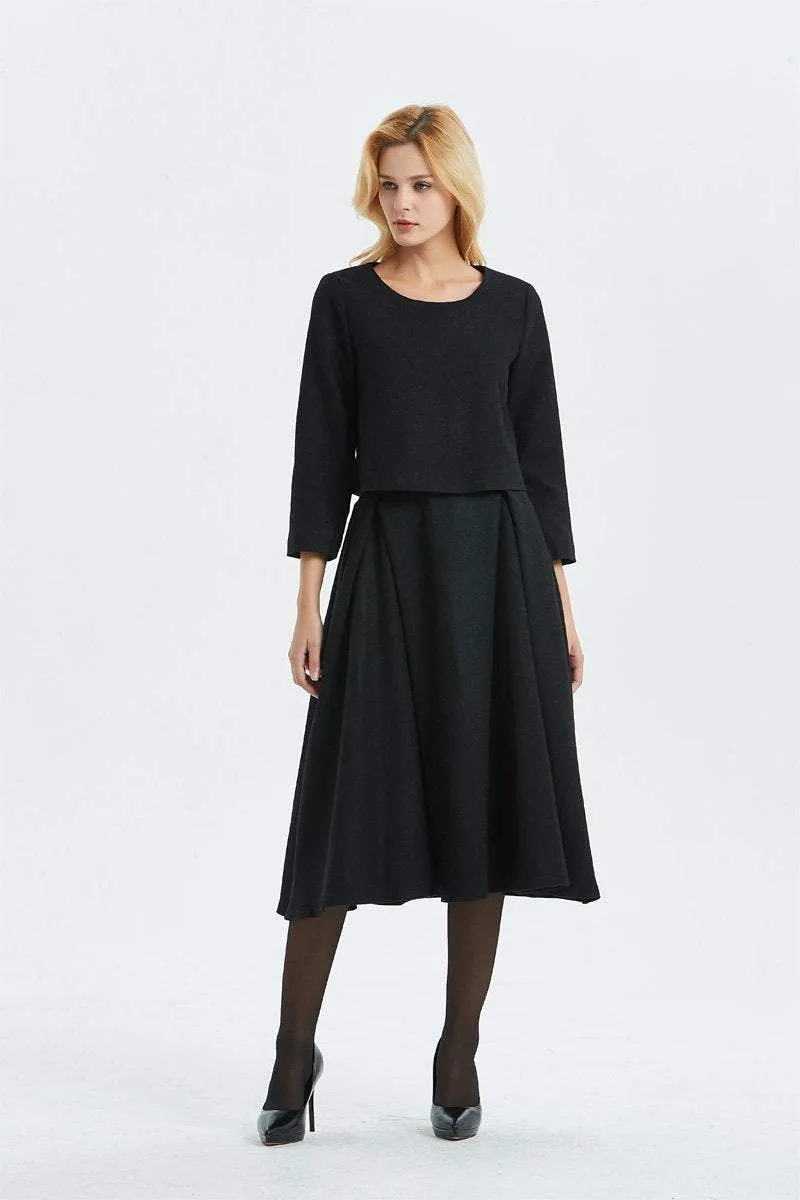 Black wool skirt, maxi skirt, winter custom skirt, midi skirt, woman skirt, womens skirt, warm winter skirt, warm skirt, pleated skirt C1336