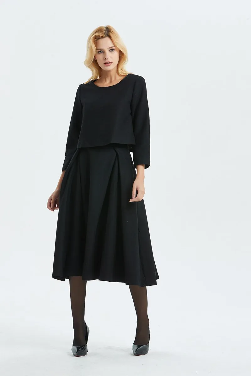 Black wool skirt, maxi skirt, winter custom skirt, midi skirt, woman skirt, womens skirt, warm winter skirt, warm skirt, pleated skirt C1336