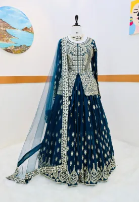Blue Color Mesmerizing Fox Georgette Lehenga Set: Embroidered Elegance for Every Occasion