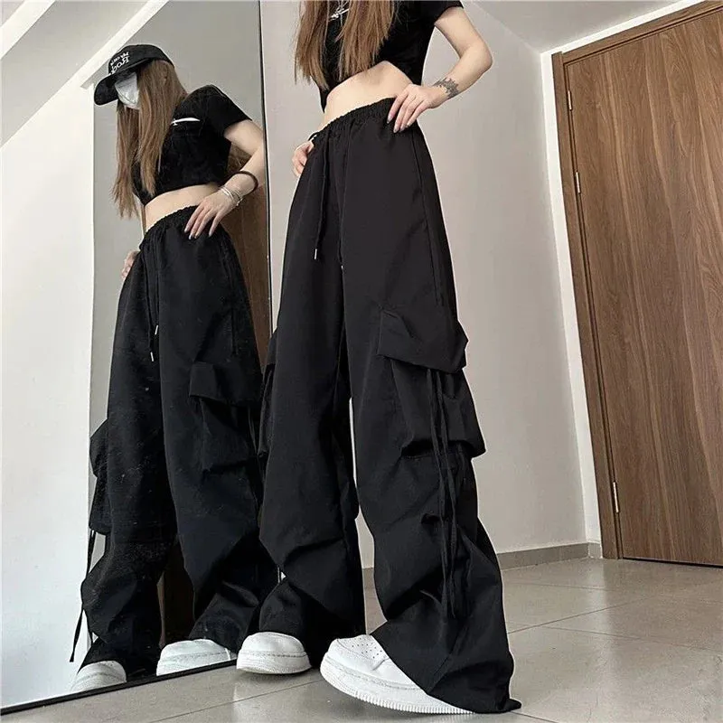 Bonnyshow Cargo Pants High Waist Women Streetwear Hip Hop Y2K Trousers Loose Casual American Style 90S Pockets Fashion Female Pants