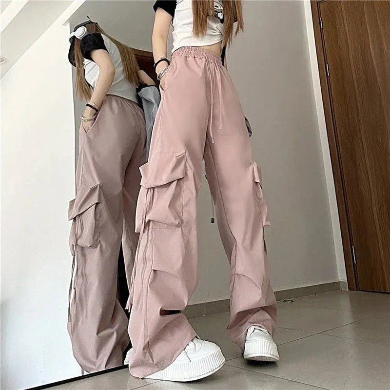 Bonnyshow Cargo Pants High Waist Women Streetwear Hip Hop Y2K Trousers Loose Casual American Style 90S Pockets Fashion Female Pants