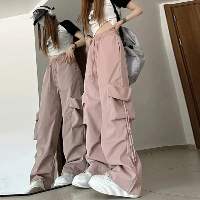 Bonnyshow Cargo Pants High Waist Women Streetwear Hip Hop Y2K Trousers Loose Casual American Style 90S Pockets Fashion Female Pants