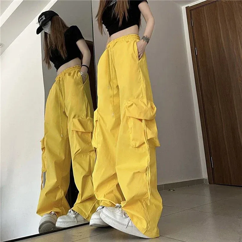 Bonnyshow Cargo Pants High Waist Women Streetwear Hip Hop Y2K Trousers Loose Casual American Style 90S Pockets Fashion Female Pants