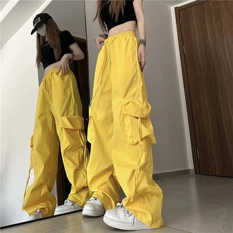 Bonnyshow Cargo Pants High Waist Women Streetwear Hip Hop Y2K Trousers Loose Casual American Style 90S Pockets Fashion Female Pants
