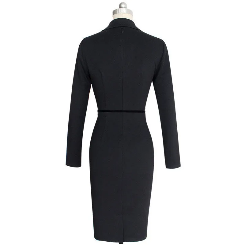 Business Pencil V Neck Bodycon Suit Dress