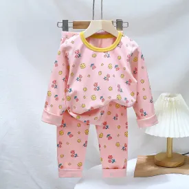 Cartoon Print Long Sleeve Lycra Pajamas Set for Kids