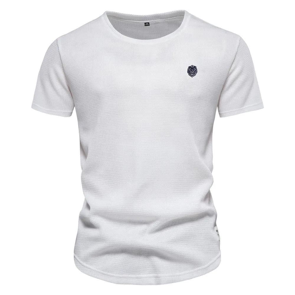 Casual Embroidery Men's Round Neck Solid Color Sports T-shirt